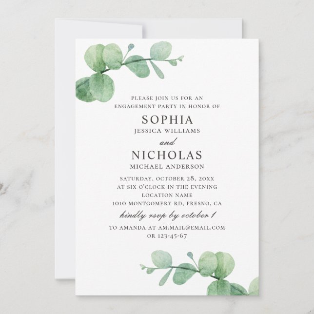Watercolor eucalyptus. Greenery engagement party Invitation (Front)