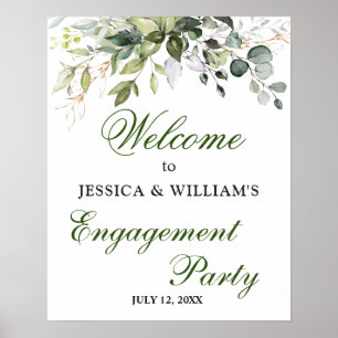 Watercolor Eucalyptus Greenery Engagement Party Poster