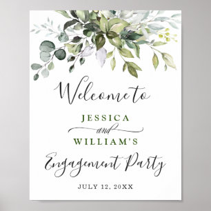 Watercolor Eucalyptus Greenery Engagement Party Poster