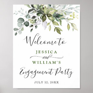 Welcome greenery Engagement party welcome sign Rustic Engagement party decor Welcome engagement party sign Engagement announcement sign