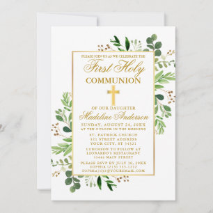Watercolor Eucalyptus Greenery First Communion Invitation