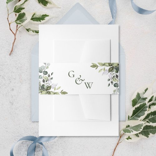 Watercolor Eucalyptus Greenery Floral Wedding Invitation Belly Band