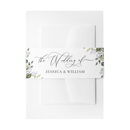 Watercolor Eucalyptus Greenery Floral Wedding Invitation Belly Band