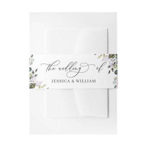 Watercolor Eucalyptus Greenery Floral Wedding Invitation Belly Band