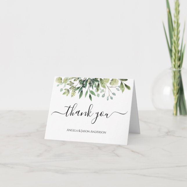 Watercolor Eucalyptus & Greenery Folded Thank You Card (Front)