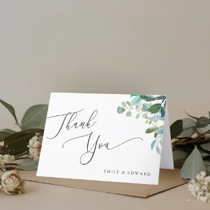 Watercolor Eucalyptus Greenery Folded Wedding Thank You Card