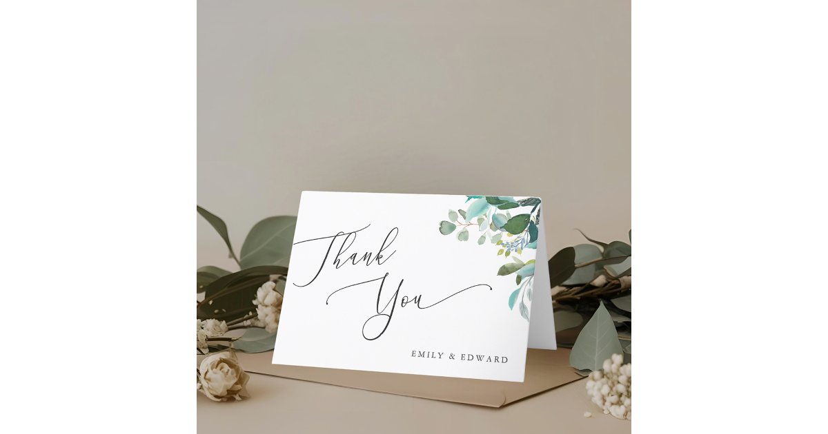 Watercolor Eucalyptus Greenery Folded Wedding Thank You Card | Zazzle