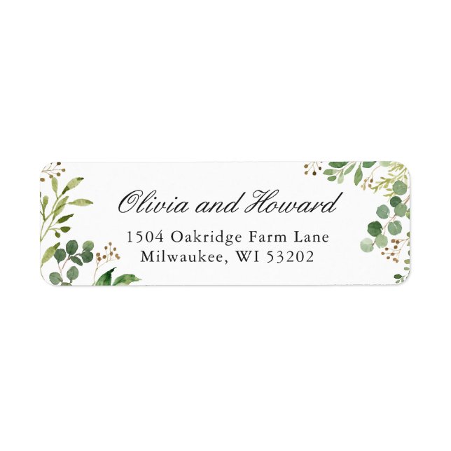 Watercolor Eucalyptus Greenery Foliage Leaves Label (Front)