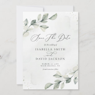 Watercolor Eucalyptus Greenery Foliage Modern Save The Date