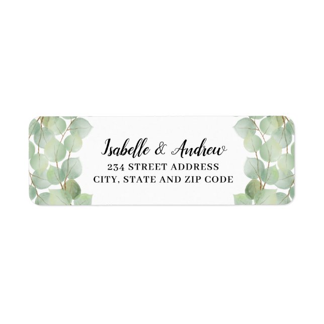 Watercolor Eucalyptus Greenery Gold Branches Label (Front)