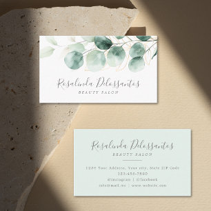 Watercolor Eucalyptus Greenery Gold Foliage Business Card