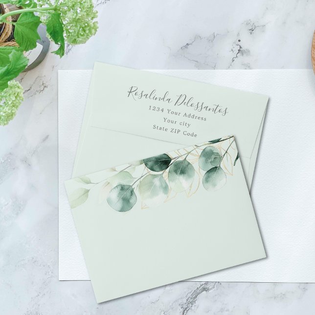 Watercolor Eucalyptus Greenery Gold Foliage Envelope (Watercolor Eucalyptus Greenery Gold Foliage Envelope)