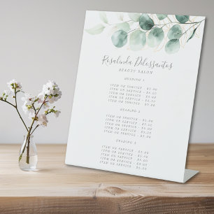 Watercolor Eucalyptus Greenery Gold Foliage Price Pedestal Sign