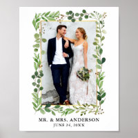 Watercolor Eucalyptus Greenery Gold Frame Photo