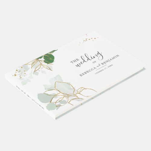 Watercolor Eucalyptus Greenery Gold Leaves Wedding Guest Book