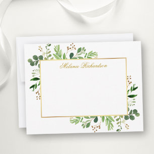 Watercolor Eucalyptus Greenery Gold Personalized Note Card