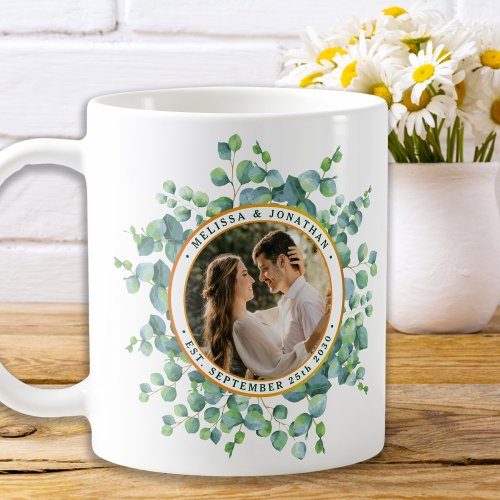 Watercolor Eucalyptus Greenery Gold Photo Wedding Coffee Mug