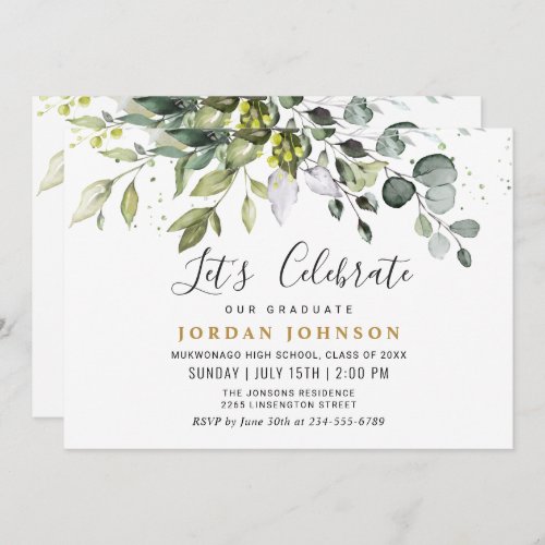 Watercolor Eucalyptus Greenery Graduation Party Invitation