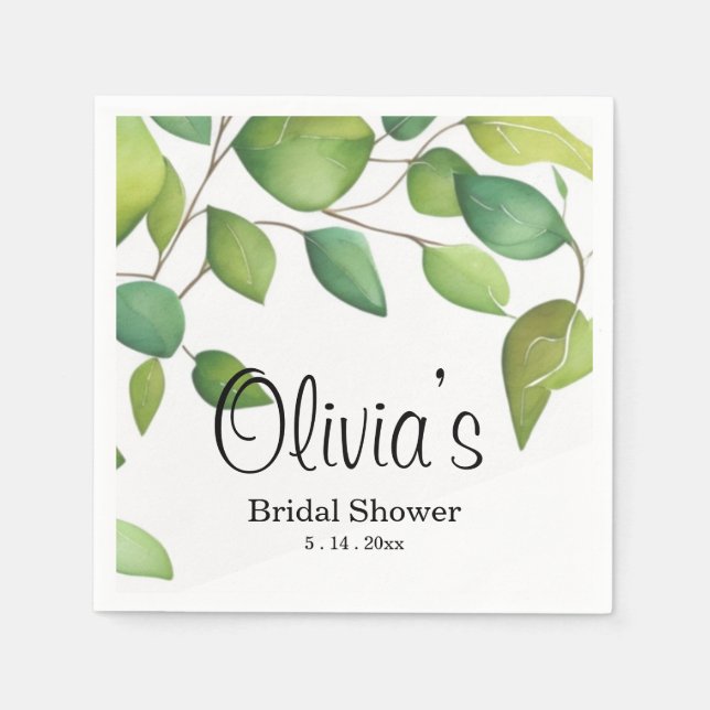 Watercolor eucalyptus greenery green foliage  napkins (Front)