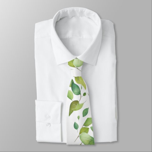 Watercolor eucalyptus greenery green foliage  neck tie