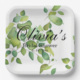 Watercolor eucalyptus greenery green foliage  paper plates