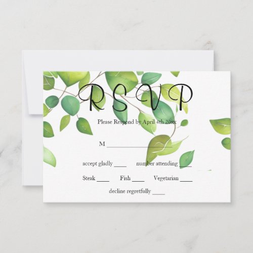 Watercolor eucalyptus greenery green foliage  RSVP card