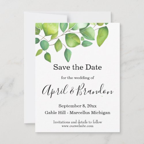 Watercolor eucalyptus greenery green foliage  save the date