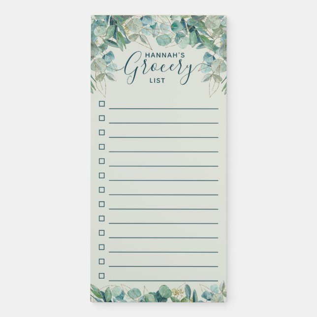 Watercolor Eucalyptus Greenery Grocery List Magnetic Notepad (Front)
