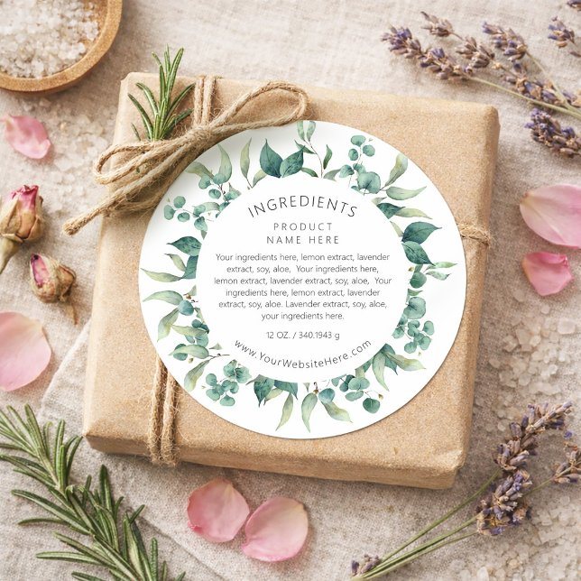 Watercolor Eucalyptus Greenery Ingredients Label (Watercolor Eucalyptus Greenery Ingredients Label)