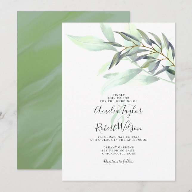 Watercolor Eucalyptus  Greenery Invitation (Front/Back)