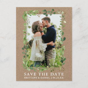 Watercolor Eucalyptus Greenery Kraft Save The Date Postcard
