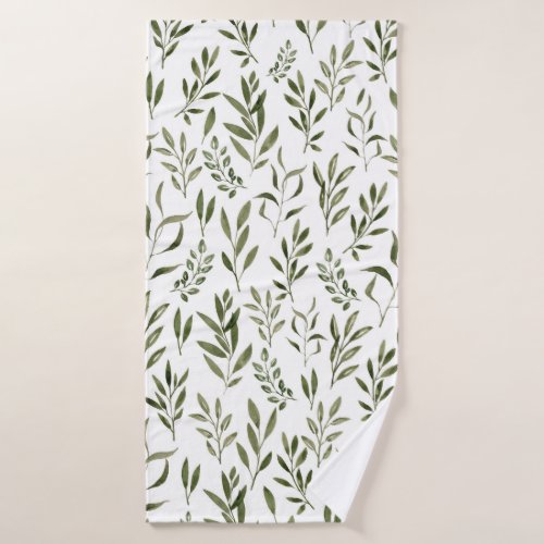 Watercolor Eucalyptus Greenery Leaves Pattern   Bath Towel