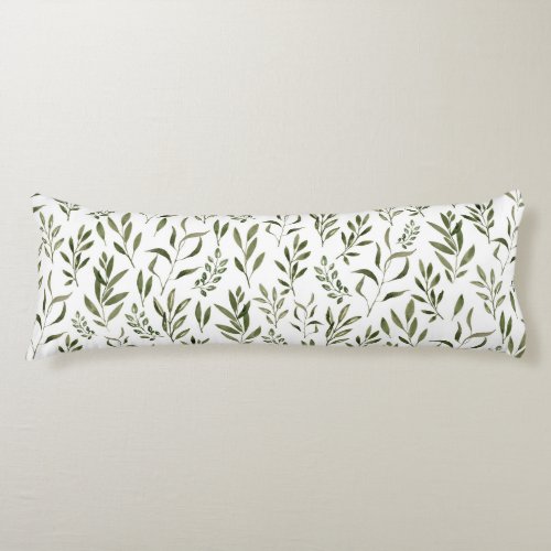 Watercolor Eucalyptus Greenery Leaves Pattern   Body Pillow