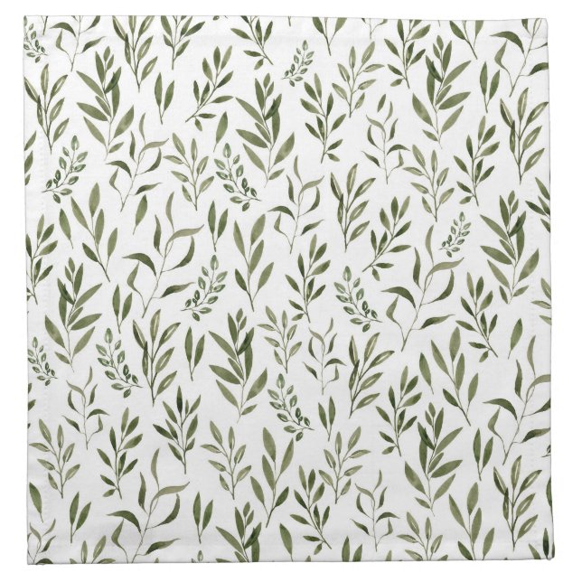 Watercolor Eucalyptus Greenery Leaves Pattern   Cloth Napkin (Front)