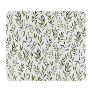 Watercolor Eucalyptus Greenery Leaves Pattern Cutting Board