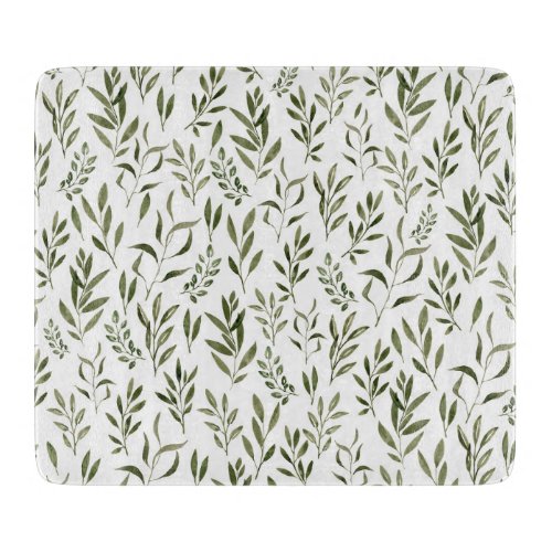 Watercolor Eucalyptus Greenery Leaves Pattern Cutting Board