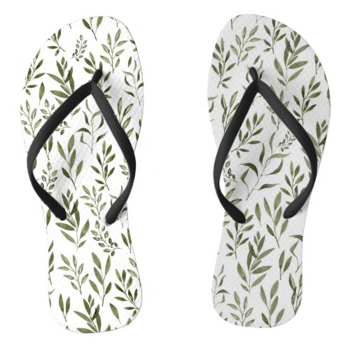 Watercolor Eucalyptus Greenery Leaves Pattern Flip Flops