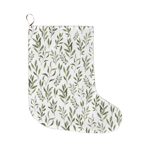 Watercolor Eucalyptus Greenery Leaves Pattern  Large Christmas Stocking