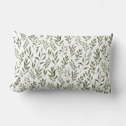 Watercolor Eucalyptus Greenery Leaves Pattern   Lumbar Pillow
