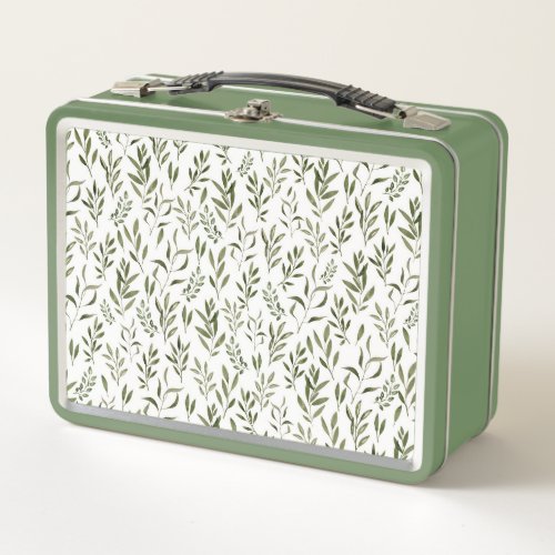 Watercolor Eucalyptus Greenery Leaves Pattern  Metal Lunch Box