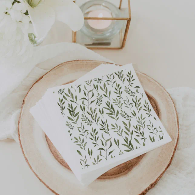 Watercolor Eucalyptus Greenery Leaves Pattern Napkins | Zazzle