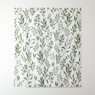 Watercolor Eucalyptus Greenery Leaves Pattern  Tapestry