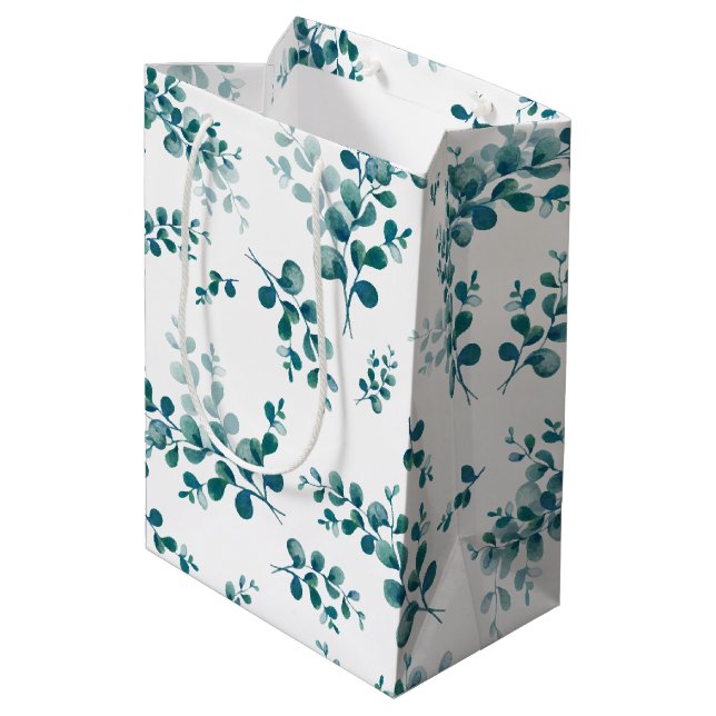 Watercolor eucalyptus greenery medium gift bag (Back Angled)