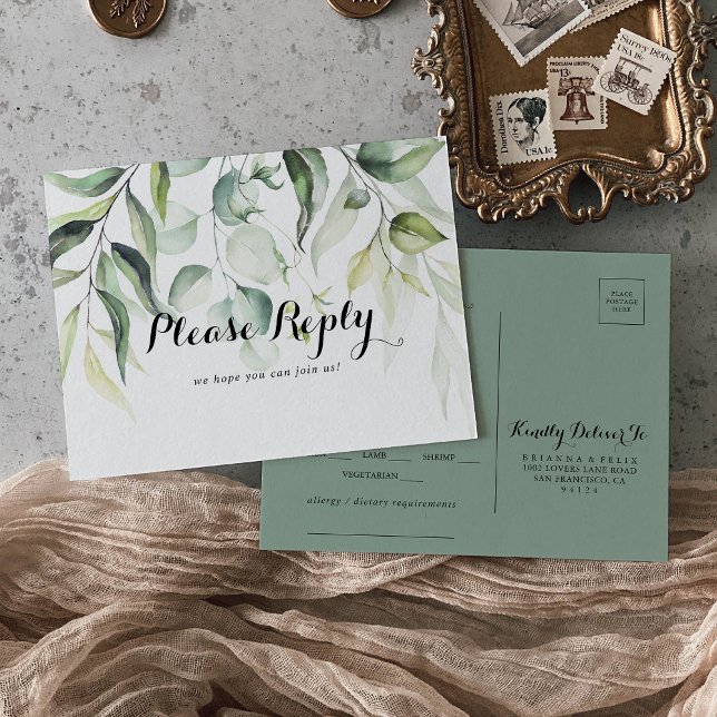 Watercolor Eucalyptus Greenery Menu Choice RSVP  (Creator Uploaded)