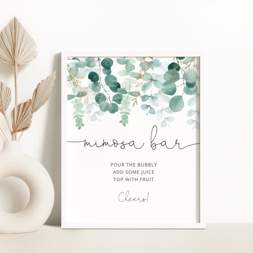 Watercolor eucalyptus greenery Mimosa bar Poster