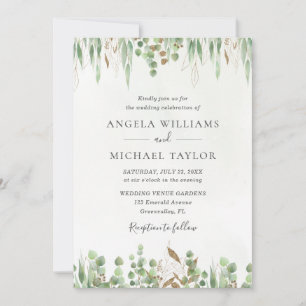 Watercolor Eucalyptus Greenery Modern Wedding Invitation