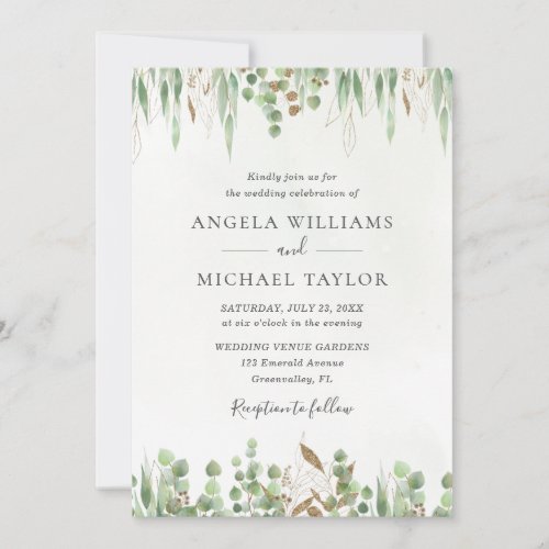 Watercolor Eucalyptus Greenery Modern Wedding Invitation