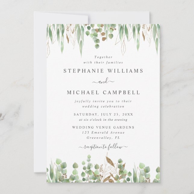 Watercolor Eucalyptus Greenery Modern Wedding Invitation (Front)