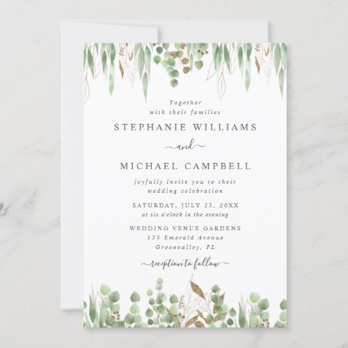 Watercolor Eucalyptus Greenery Modern Wedding Invitation