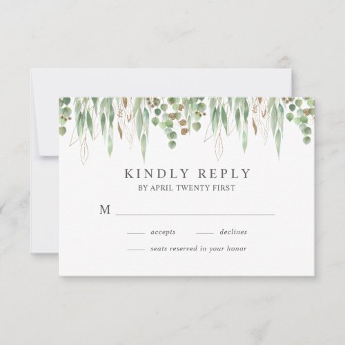 Watercolor Eucalyptus Greenery Modern Wedding RSVP Card